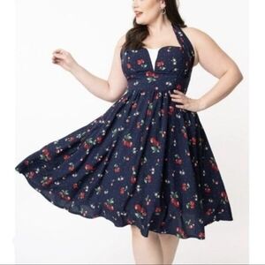 Unique Vintage 50s Swing Cherries Dress Size L 10-12 (Altered)